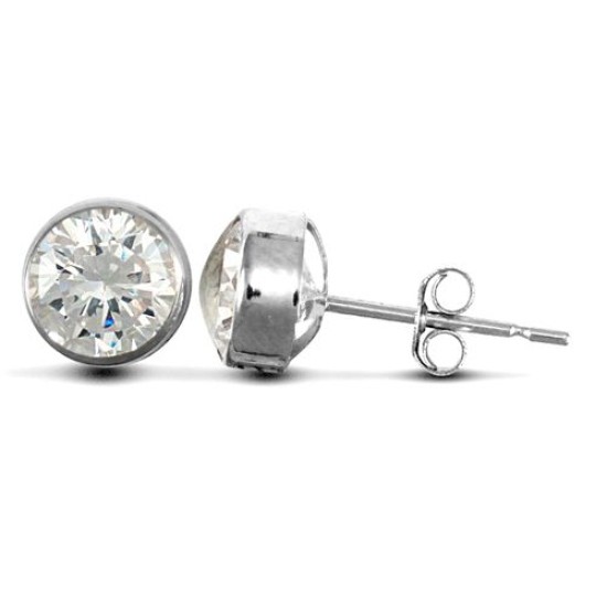 9ct white gold round Stud Earrings rub-over set with a solitaire cubic zirconia stone.