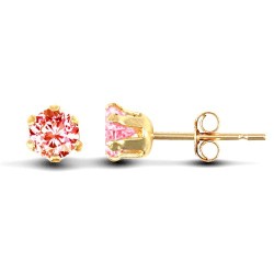 9ct yellow gold Stud Earrings claw-set with a 3mm solitaire pink cubic zirconia stone. 9ct yellow gold Stud Earrings claw-set with a 3mm solitaire pink cubic zirconia stone.