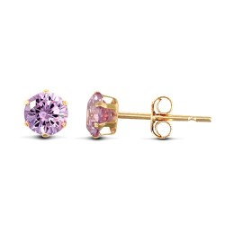 9ct yellow gold Stud Earrings claw-set with a 3mm solitaire light blue cubic zirconia stone.