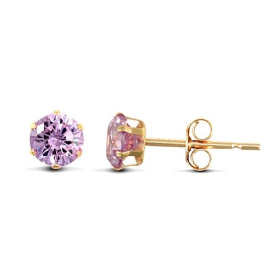 9ct yellow gold Stud Earrings claw-set with a 3mm solitaire light blue cubic zirconia stone.