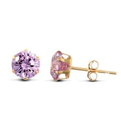 9ct yellow gold Stud Earrings claw-set with a 5mm solitaire light blue cubic zirconia stone.