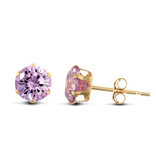 9ct yellow gold Stud Earrings claw-set with a 5mm solitaire light blue cubic zirconia stone.
