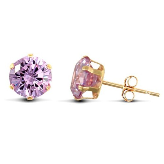 9ct yellow gold Stud Earrings claw-set with a 6mm solitaire light blue cubic zirconia stone.