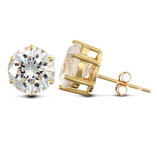solid 9ct yellow gold hand finished Stud Earrings claw-set with a 8mm solitaire cubic zirconia stone.