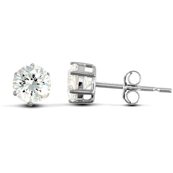 solid 9ct white gold hand finished Stud Earrings claw-set with a 6mm solitaire cubic zirconia stone.
