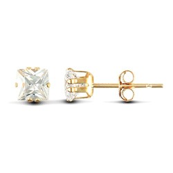9ct yellow gold Stud Earrings claw-set with a solitaire square shaped cubic zirconia stone.