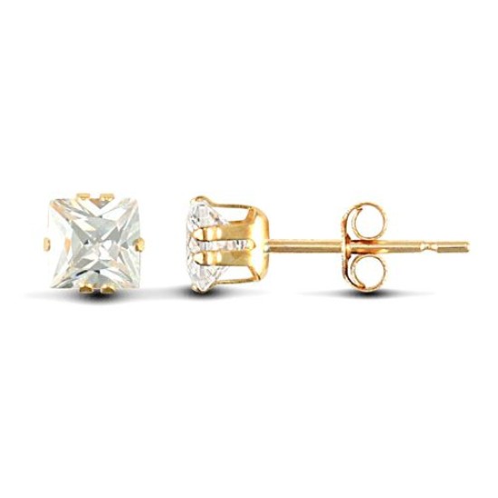 9ct yellow gold Stud Earrings claw-set with a solitaire square shaped cubic zirconia stone.