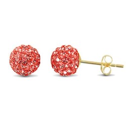 9ct yellow gold pink tinted sparkling crystal set ball Stud Earrings