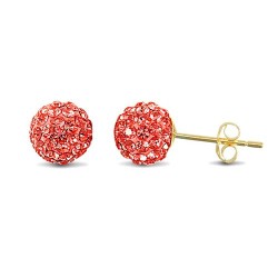 9ct yellow gold pink tinted sparkling crystal set ball Stud Earrings