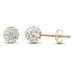 9ct yellow gold clear sparkling crystal set 6mm ball Stud Earrings