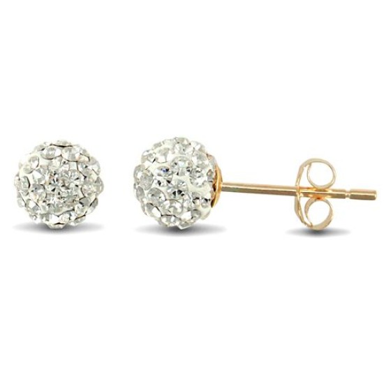 9ct yellow gold clear sparkling crystal set 6mm ball Stud Earrings