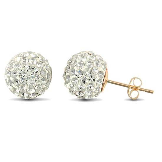 9ct yellow gold clear sparkling crystal set 10mm ball Stud Earrings