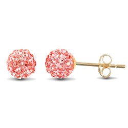 9ct yellow gold pink tinted sparkling crystal set 6mm ball Stud Earrings