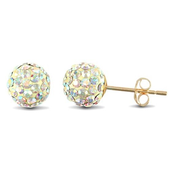 9ct yellow gold Multi coloured sparkling crystal set 8mm ball Stud Earrings