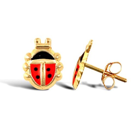 9ct yellow gold ladybird stud earrings with an enamelled design