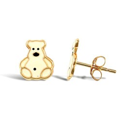 9ct yellow gold polar bear stud earrings with an enamelled design
