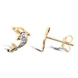 9ct yellow and white gold dolphin stud earrings with an inset cubic zirconia 9ct yellow and white gold dolphin stud earrings with an inset cubic zirconia
