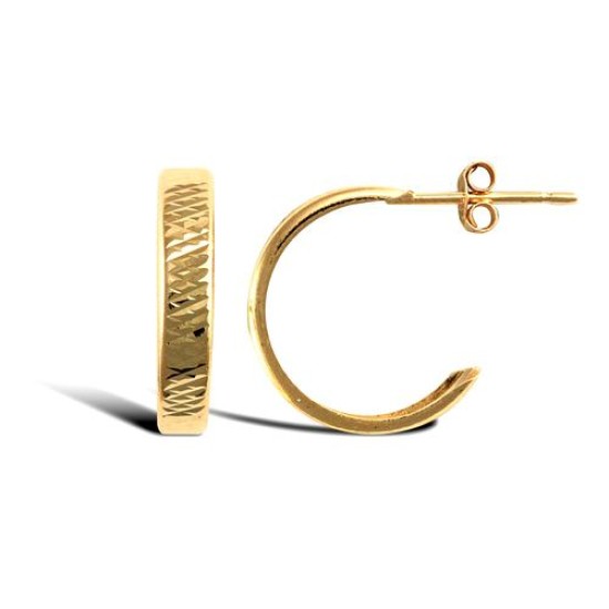 9ct yellow gold Diamond Cut half hoop stud earrings