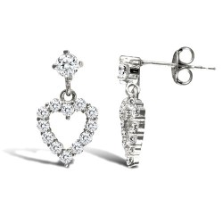 9ct white gold stud earrings a claw set cubic zirconia with a drop outlined heart surrounded with claw set cubic zirconia's