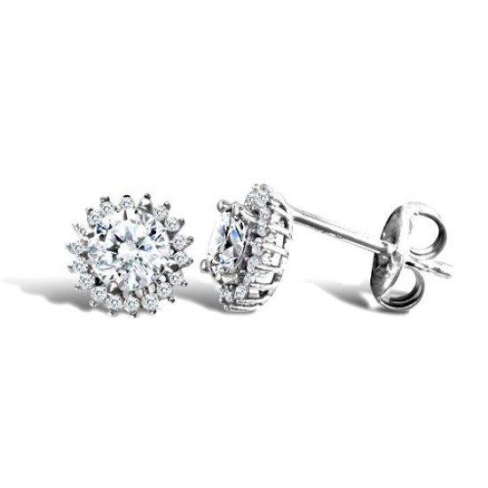 9ct white gold claw set cubic zirconia edged with surrounding claw set CZs Earrings