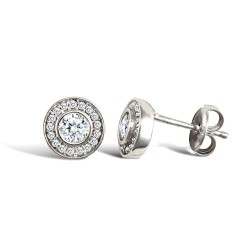 9ct white gold pave set cubic zirconia edged with surrounding pave set CZs Earrings