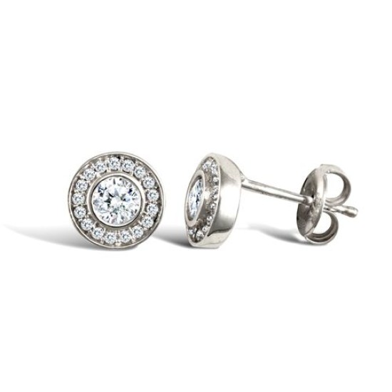 9ct white gold pave set cubic zirconia edged with surrounding pave set CZs Earrings