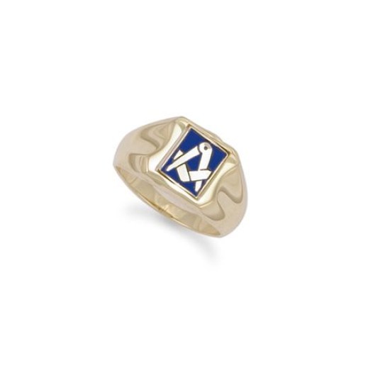 9ct Yellow Gold Enamelled Swivel Centre Masonic Ring