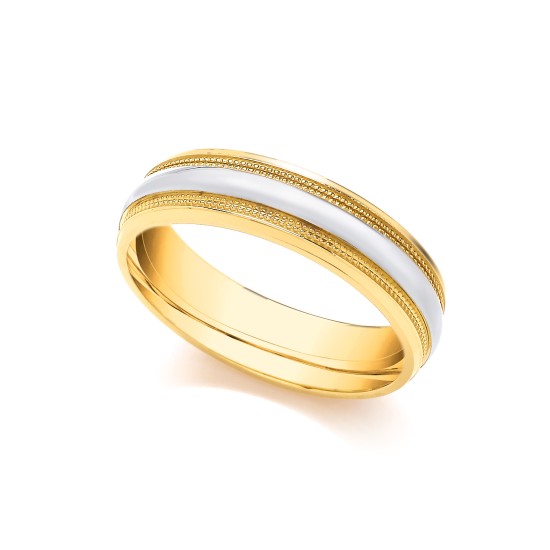 18ct Yellow and White Fancy 6mm Wedding Band