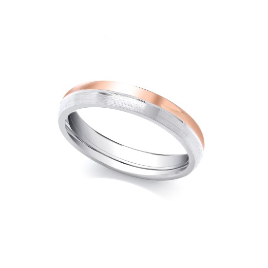2 Colour 18ct Rose and White Fancy 4mm Wedding Ring