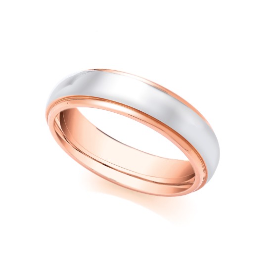 2 Colour 9ct Rose and White Fancy 4mm Wedding Ring