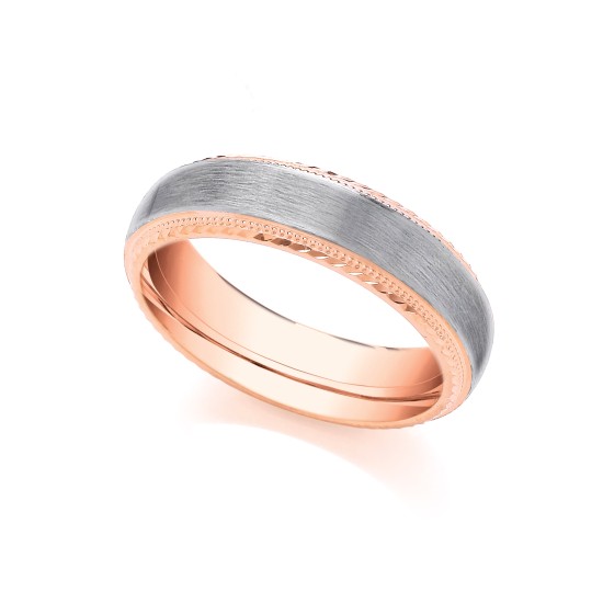 2 Colour 9ct Rose and White Fancy 4mm Wedding Ring
