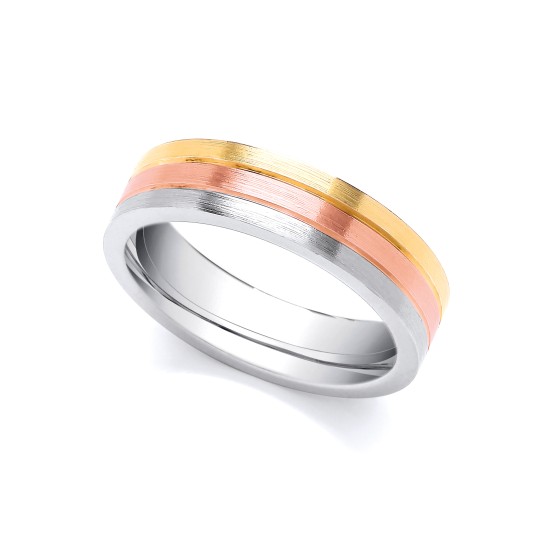 3 Colour 18ct Yellow, Rose and White Fancy 6mm Wedding Ring