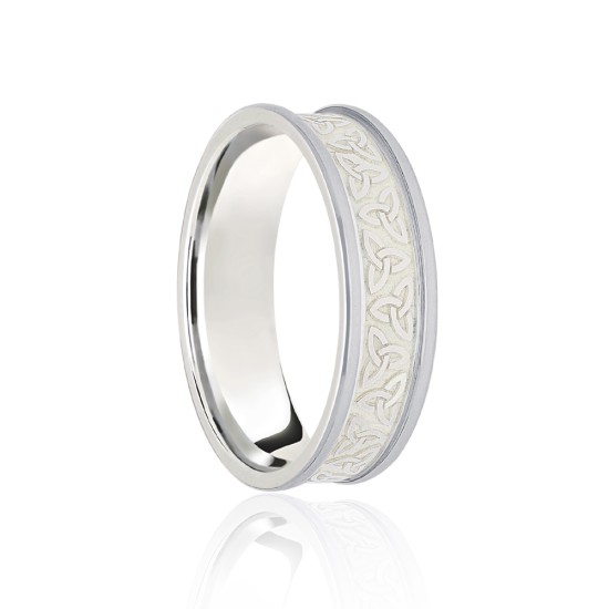 Platinum Flat Court 5mm Celtic Laser Engraved Wedding Band