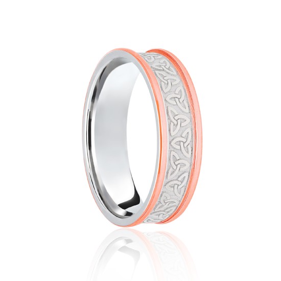 18ct White & Rose Flat Court 5mm Celtic Laser Engraved Wedding Band