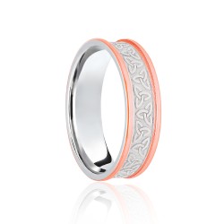 18ct White & Rose Flat Court 8mm Celtic Laser Engraved Wedding Band