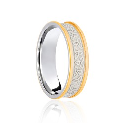 9ct White & Yellow Flat Court 5mm Celtic Laser Engraved Wedding Band