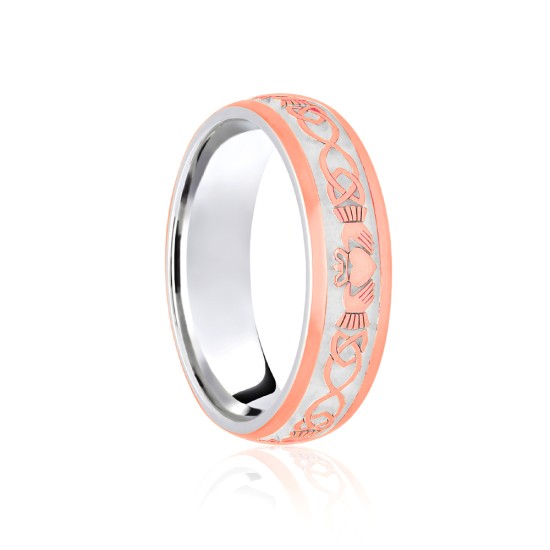 18ct White & Rose Court 8mm Celtic Laser Engraved Wedding Band