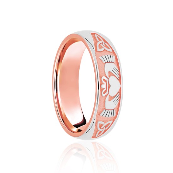 18ct Rose & White Court 8mm Celtic Half Engraved Wedding Band