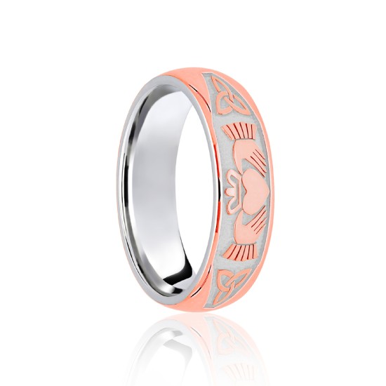 18ct White & Rose Court 6mm Celtic Half Engraved Wedding Band