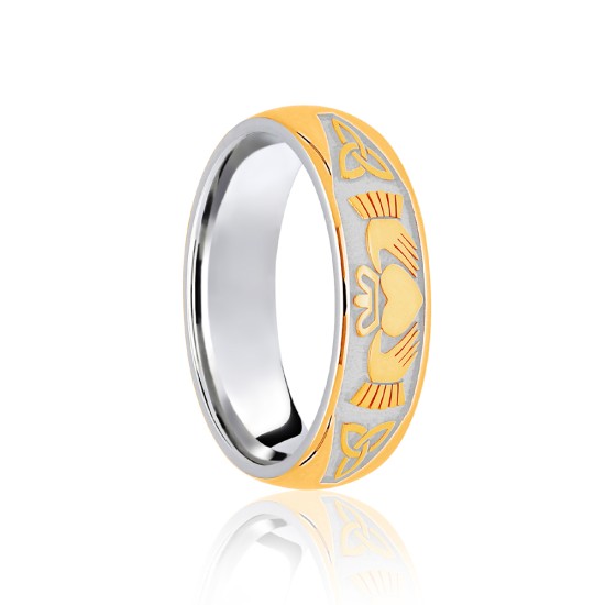 18ct White & Yellow Celtic Half Engraved Wedding Band 5mm