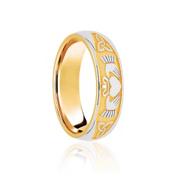9ct Yellow & White Court 7mm Celtic Half Engraved Wedding Band