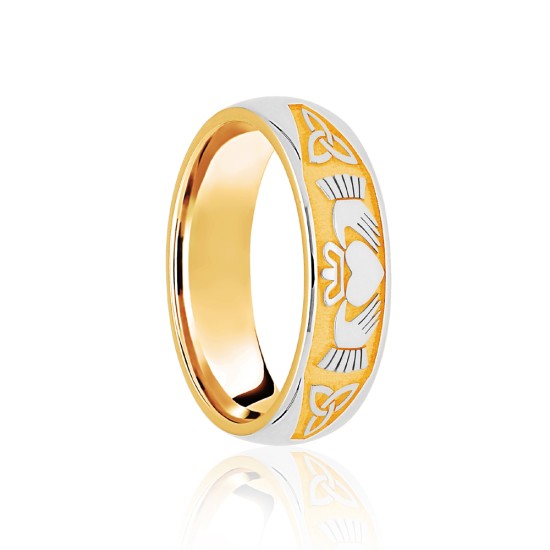 9ct Yellow & White Court 7mm Celtic Half Engraved Wedding Band