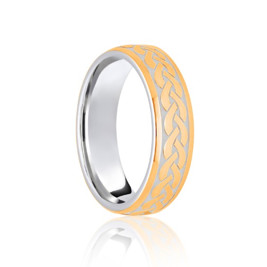 9ct White & Yellow Court 6mm Celtic Laser Engraved Wedding Band