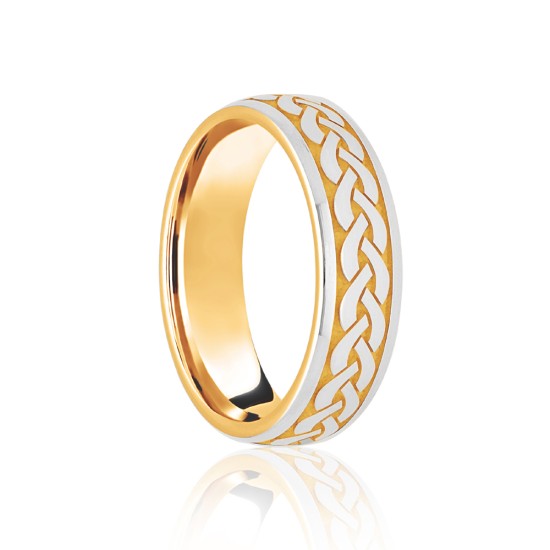 18ct Yellow & White Court 5mm Celtic Laser Engraved Wedding Band