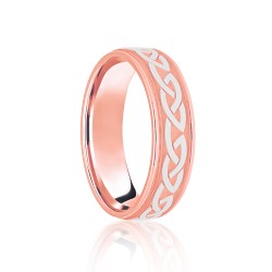 18ct Rose & White Flat Court 8mm Celtic Laser Engraved Wedding Band