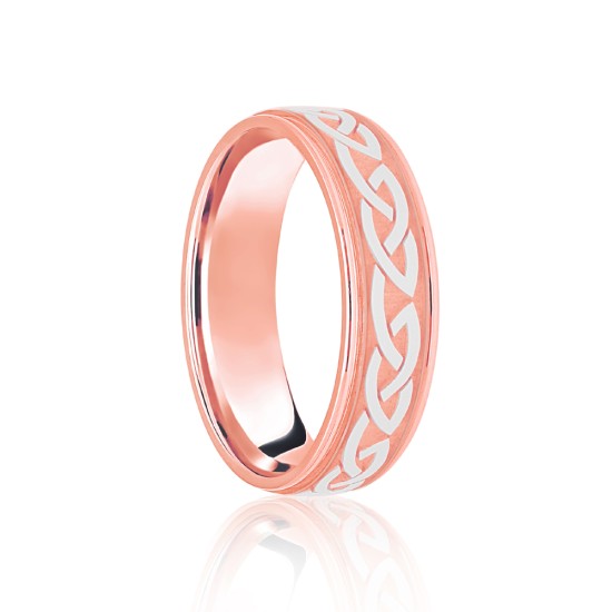 9ct Rose & White Flat Court 6mm Celtic Laser Engraved Wedding Band