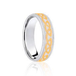 9ct White & Yellow Flat Court 7mm Celtic Laser Engraved Wedding Band