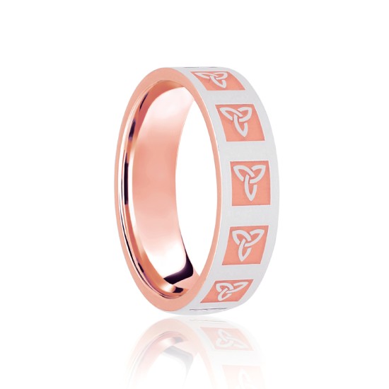 9ct Rose & White Flat Court 6mm Celtic Laser Engraved Wedding Band