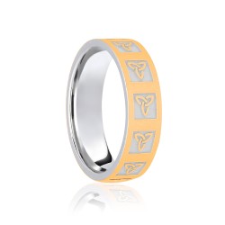 9ct White & Yellow Flat Court 6mm Celtic Laser Engraved Wedding Band