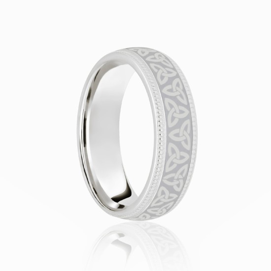 18ct White Court 7mm Celtic Laser Engraved Wedding Band